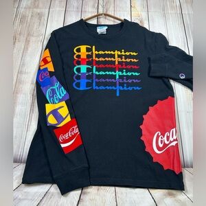 Champion Black Sweatshirt Featuring  and Coca Cola Logos #retro